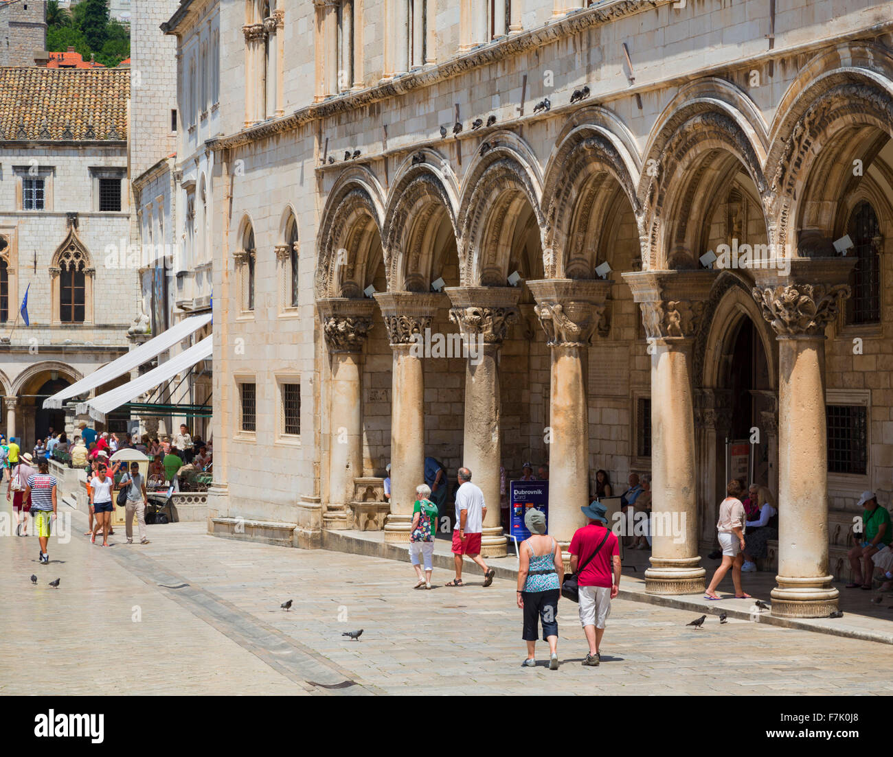 Dubrovnik, Dubrovnik-Neretva County, Croatia.  Pred Dvorom street in old city.  On the right, arches of the Rector's Palace. Stock Photo