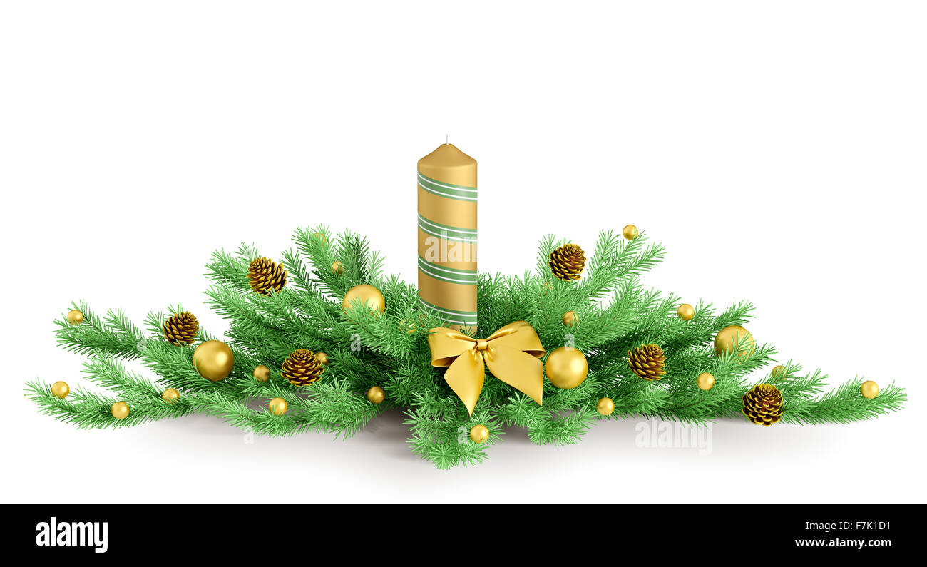 Christmas decoration with candle isolated 3d rendering Stock Photo