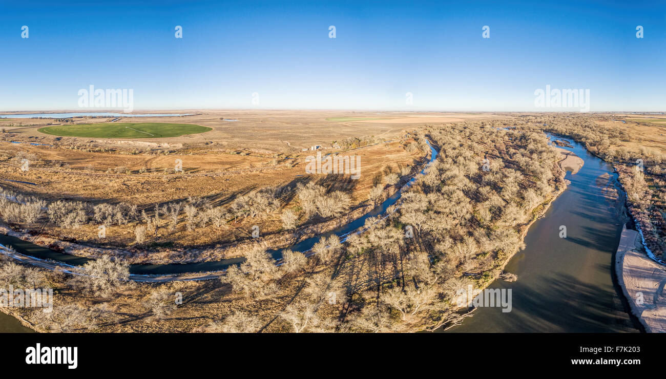 aerial view of eastern Colorado landscape with South Platte River 
