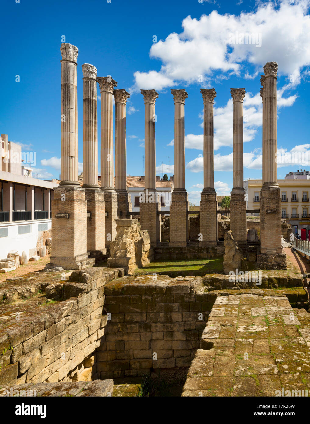 Cordoba, Cordoba Province, Andalusia, southern Spain.  Columns with Corinthian capitals of 1st century AD Roman temple. Stock Photo