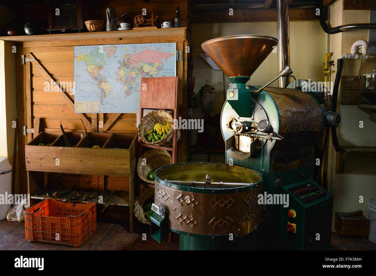 Coffee roasting machine at Hacienda San Pedro. Jayuya