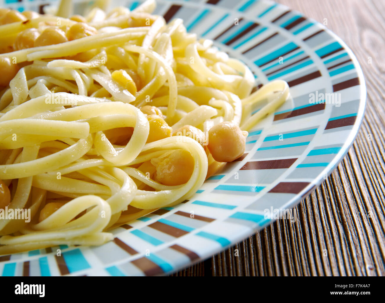 Ciceri e Tria  pasta dish  and chickpeas  in Italian cuisine . Stock Photo