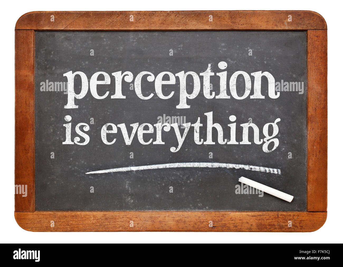 Perception is everything - white chalk text on a vintage slate blackboard Stock Photo