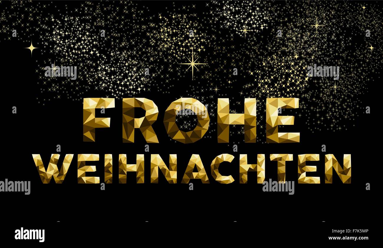 Merry Christmas greeting card in German language: Frohe Weihnachten gold low poly style. Ideal for holiday poster, web Stock Vector