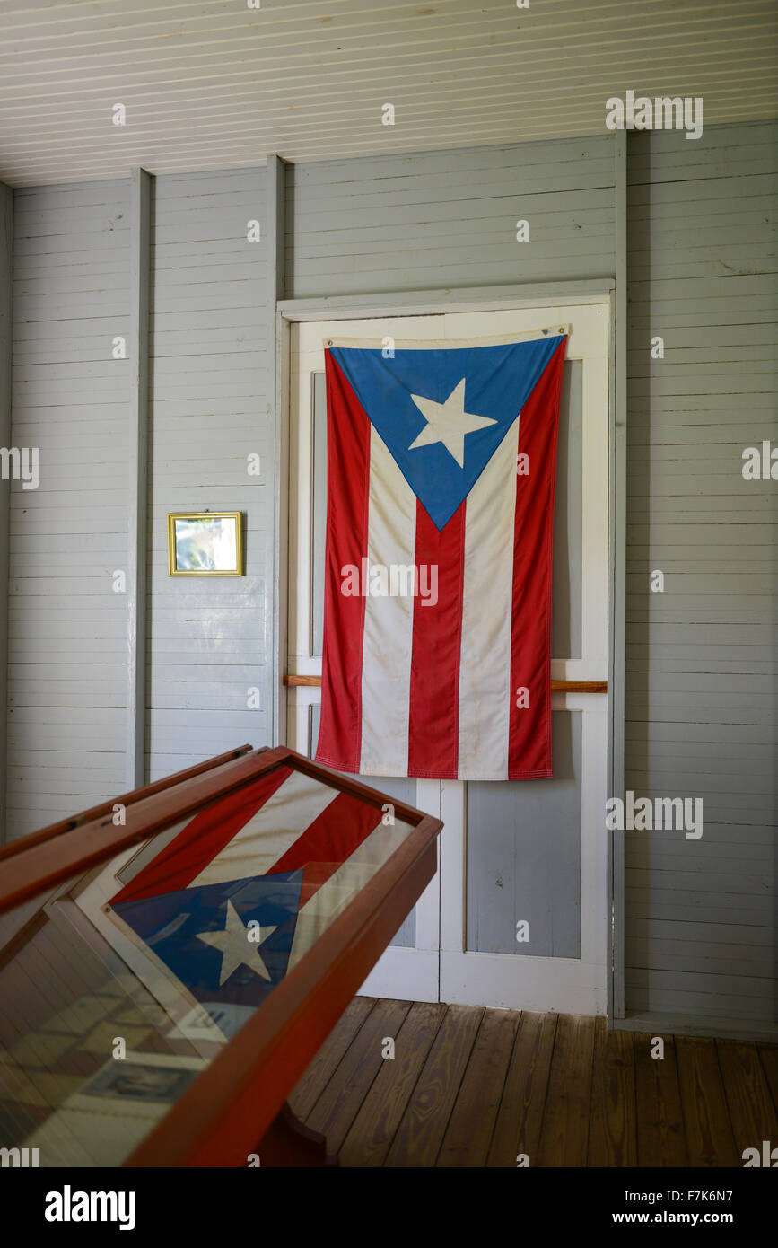 Puertorican flag refelction at the Nemesio Canales Museum. Jayuya, Puerto Rico. USA territory. Caribbean Island. Stock Photo