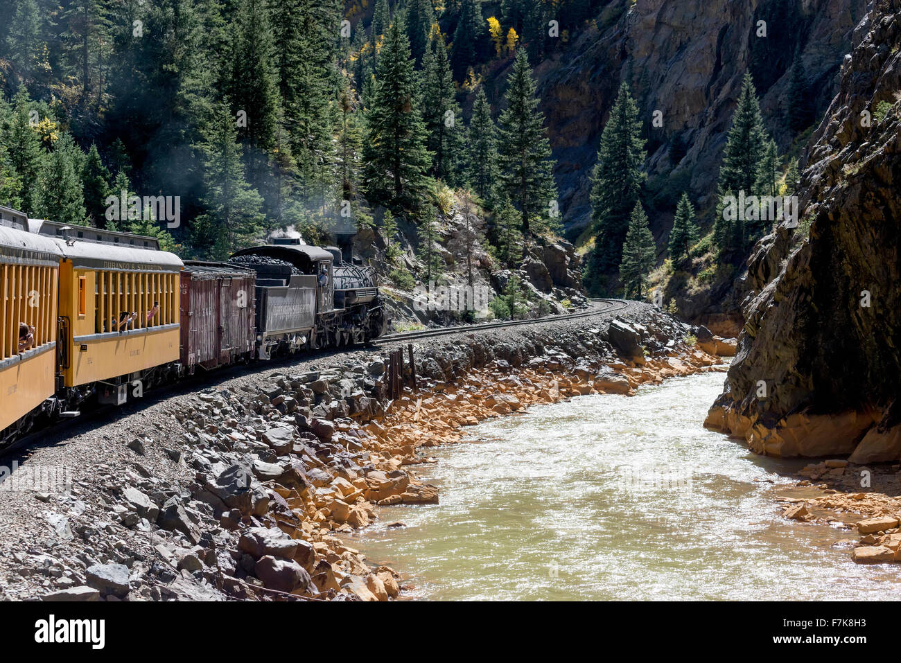 Durango & Silverton Narrow Gauge Railroad steam train in the Animas