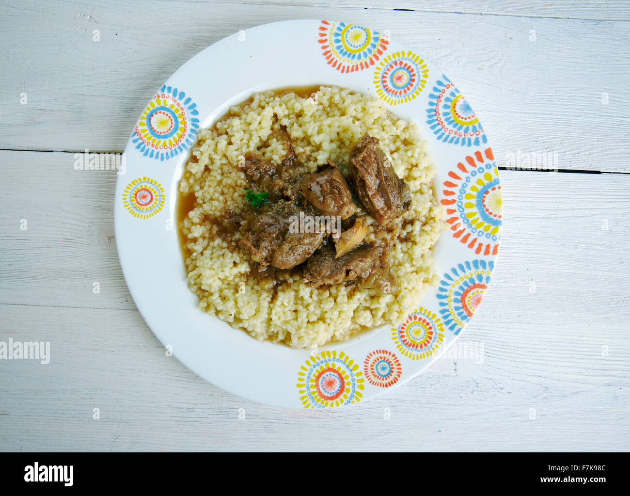 Kusksu Libyan Couscous with Spicy Beef and Vegetables.Lebanese