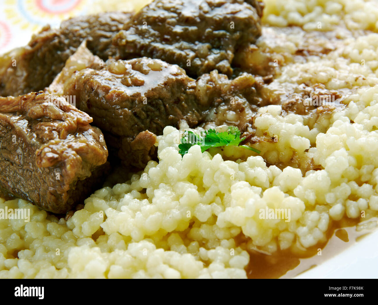 Kusksu Libyan Couscous with Spicy Beef and Vegetables.Lebanese