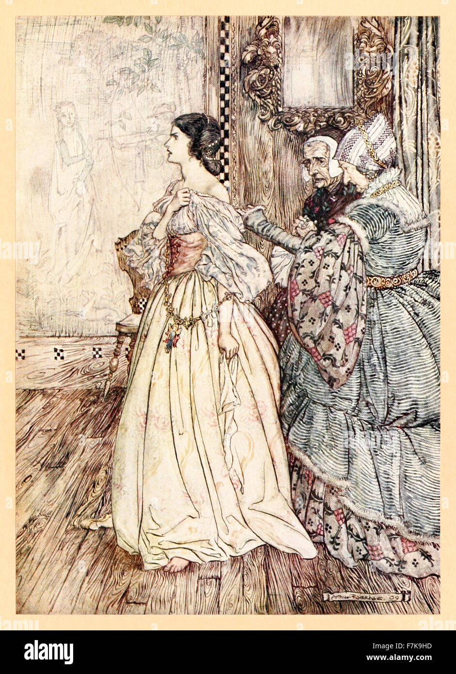 ''She hath a mark, like a violet, between her shoulders, and another like it on the instep of her left foot.'' from ‘Undine’ illustrated by Arthur Rackham (1867-1939). See description for more information. Stock Photo