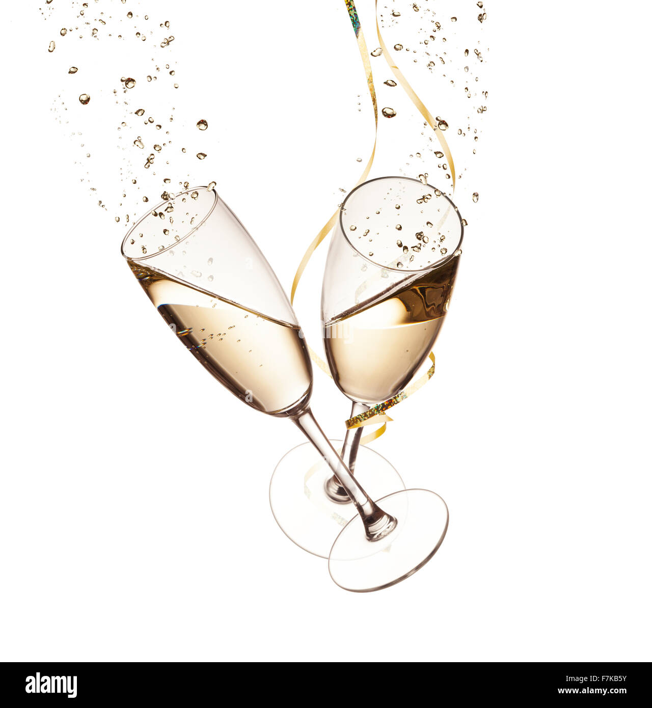 Two glasses of champagne with bubbles, isolated on white Stock Photo