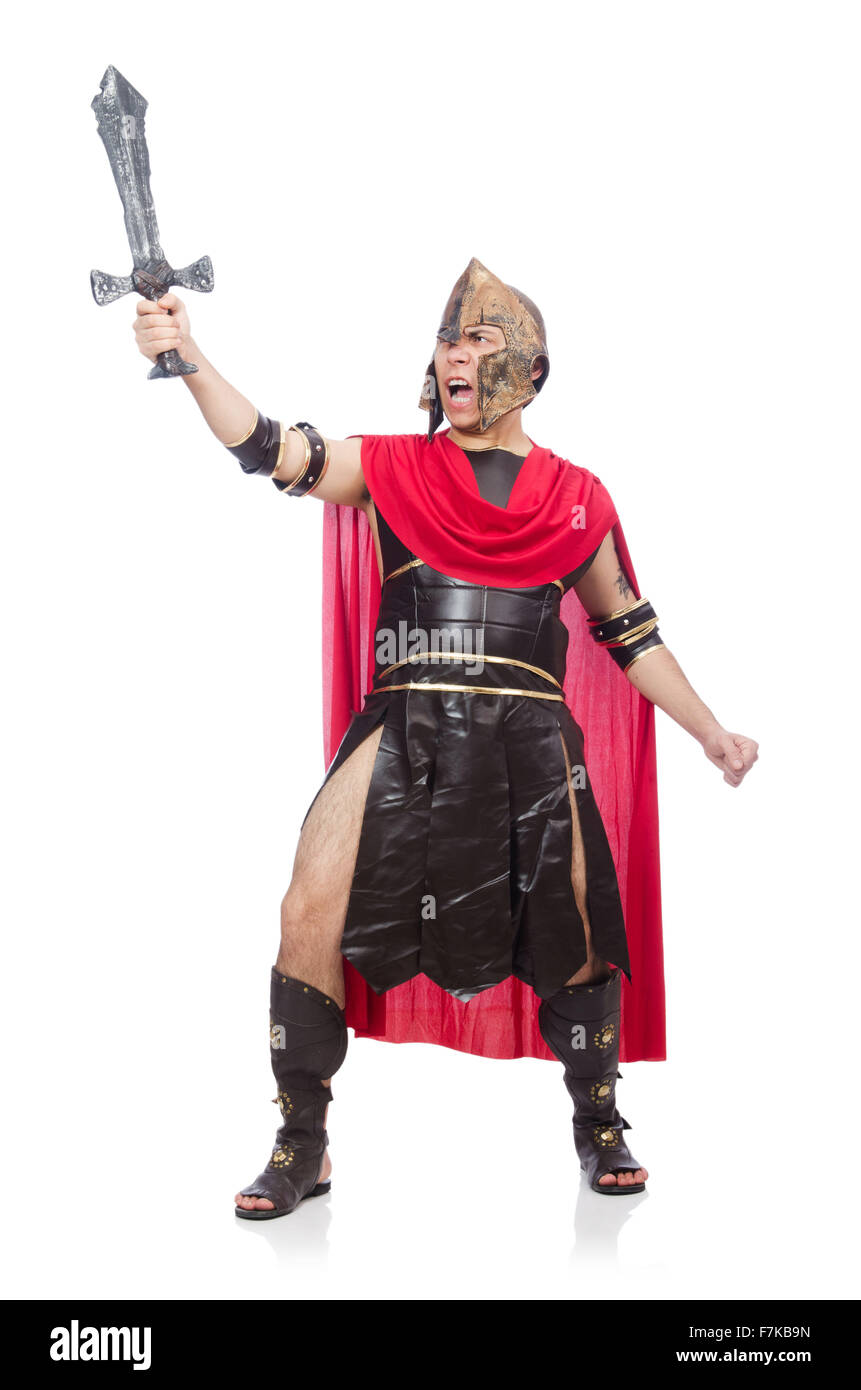 Gladiator holding sword isolated on white Stock Photo - Alamy