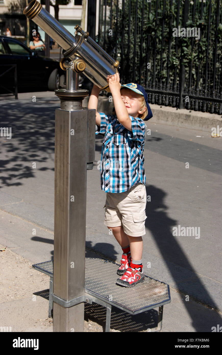 Little boy with Telescope, Child with Telescope, Little boy blue Stock