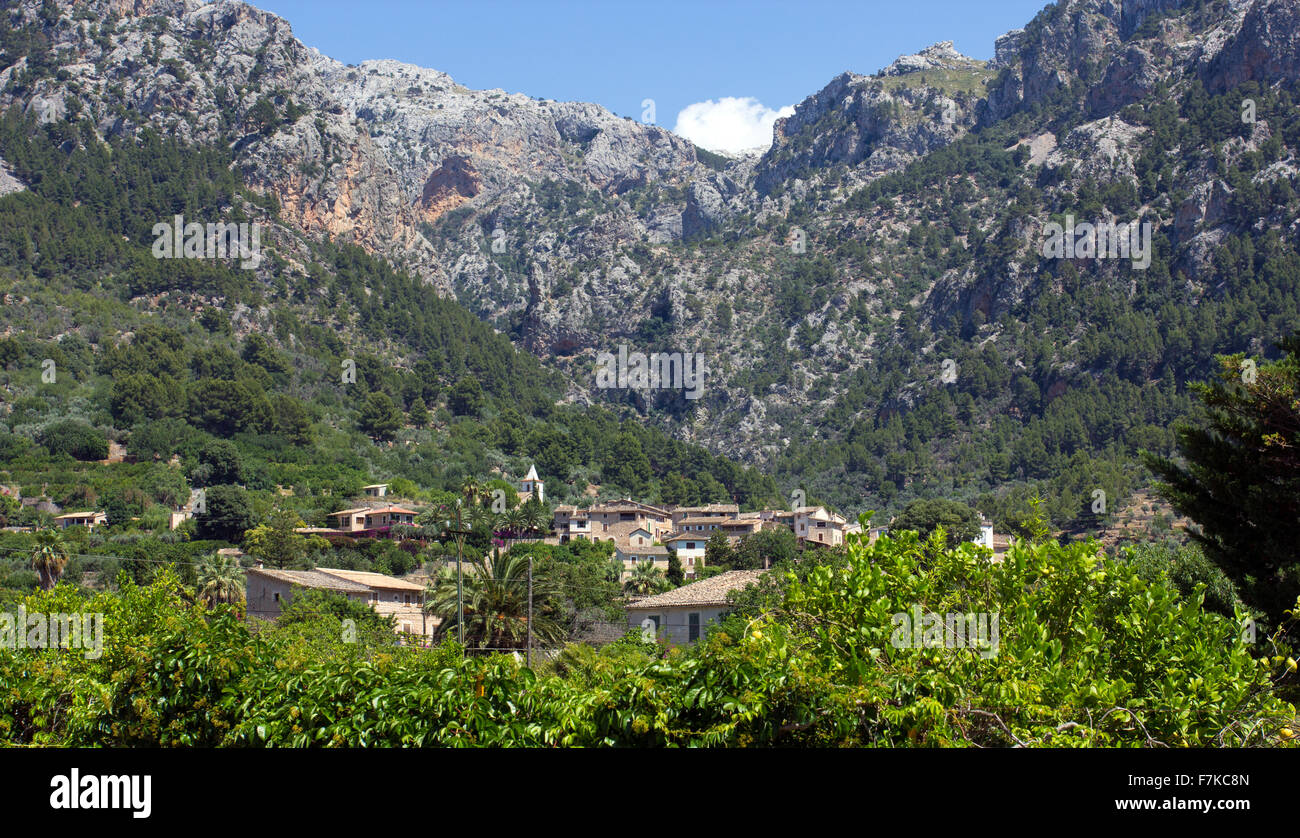 View of mountains behind Soller Stock Photo