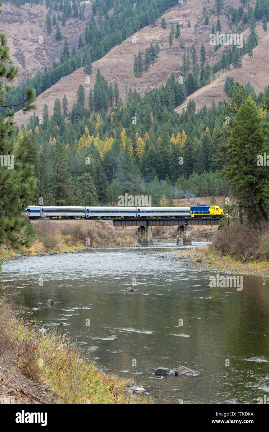 Eagle Cap Excursion Train in the Grande Ronde River Canyon in Northeast Oregon. Stock Photo