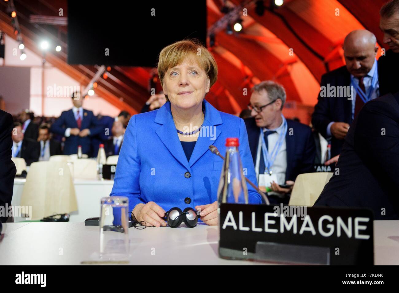 Le Bourget, France. 30th November, 2015. German Chancellor Angela Merkel during the plenary session of the COP21, United Nations Climate Change Conference November 30, 2015 outside Paris in Le Bourget, France. Stock Photo