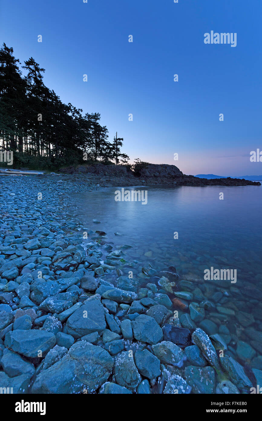 Sunset over the Strait of Georgia from Pipers Lagoon Municipal Park, north Nanaimo, Vancouver Island, British Columbia Stock Photo