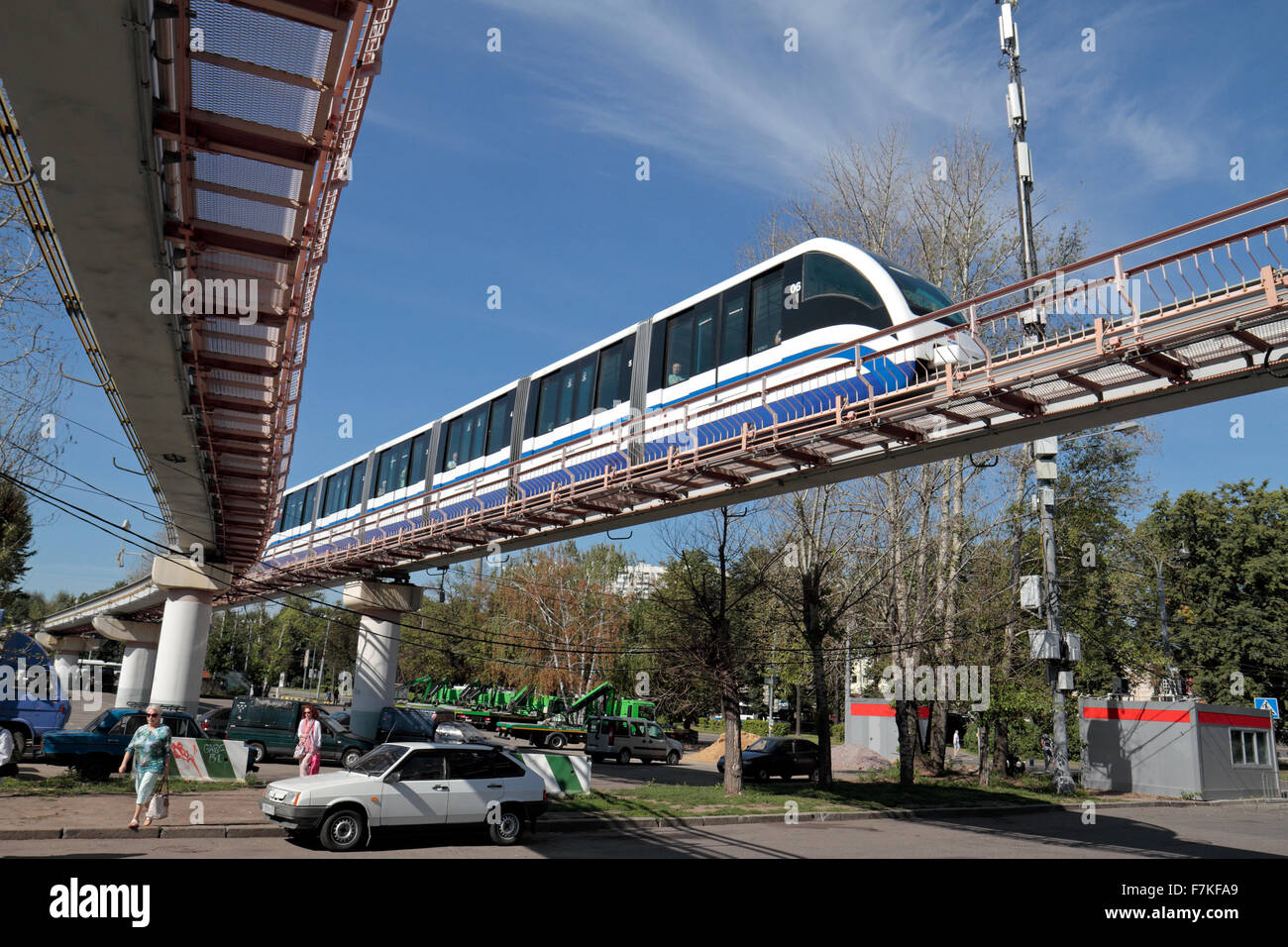 A Moscow Monorail train above the streets of Moscow, Russia Stock Photo ...