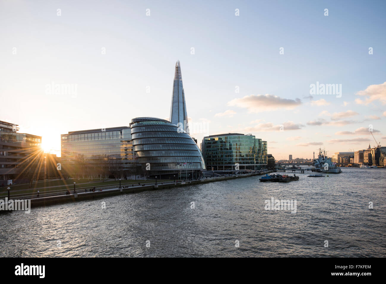 View of The Shard & City Hall from Tower Bridge, London, England Stock Photo