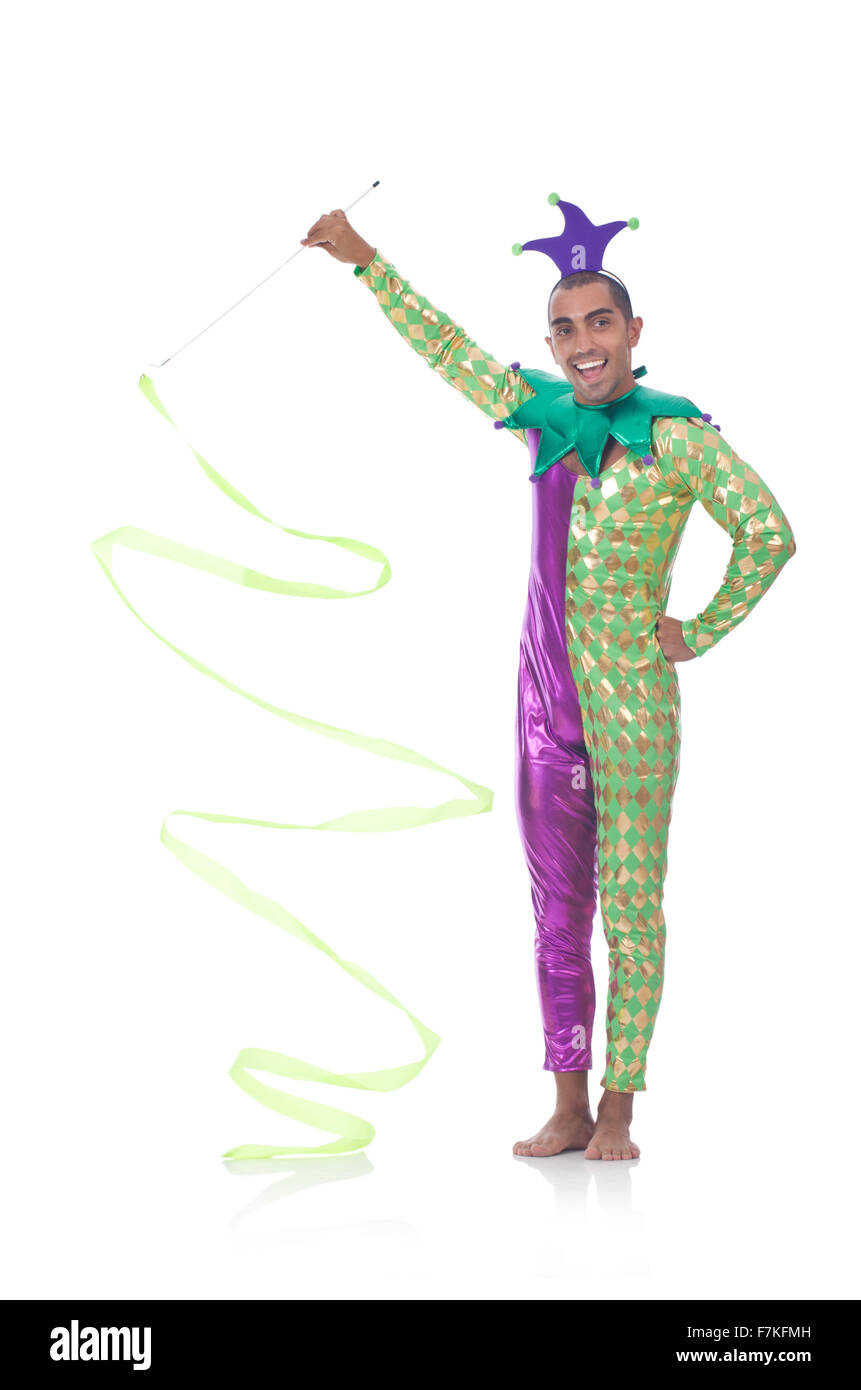 Clown with ribbon on white Stock Photo - Alamy