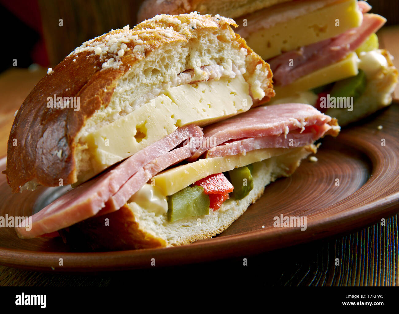 Mufulleta Muffuletta - type of round Sicilian sesame bread and a popular sandwich ...