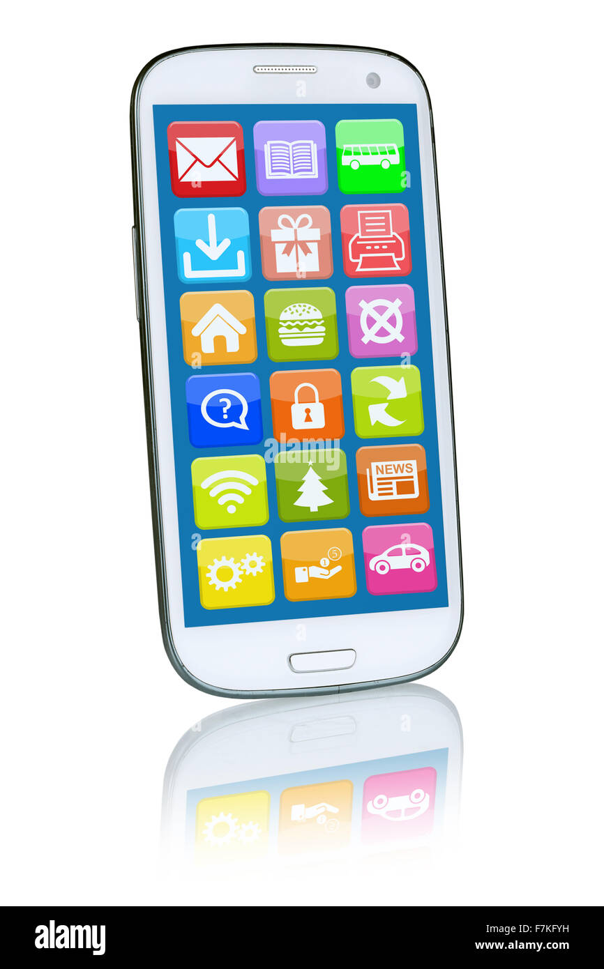 Smart phone or mobile with application apps app for internet Stock Photo