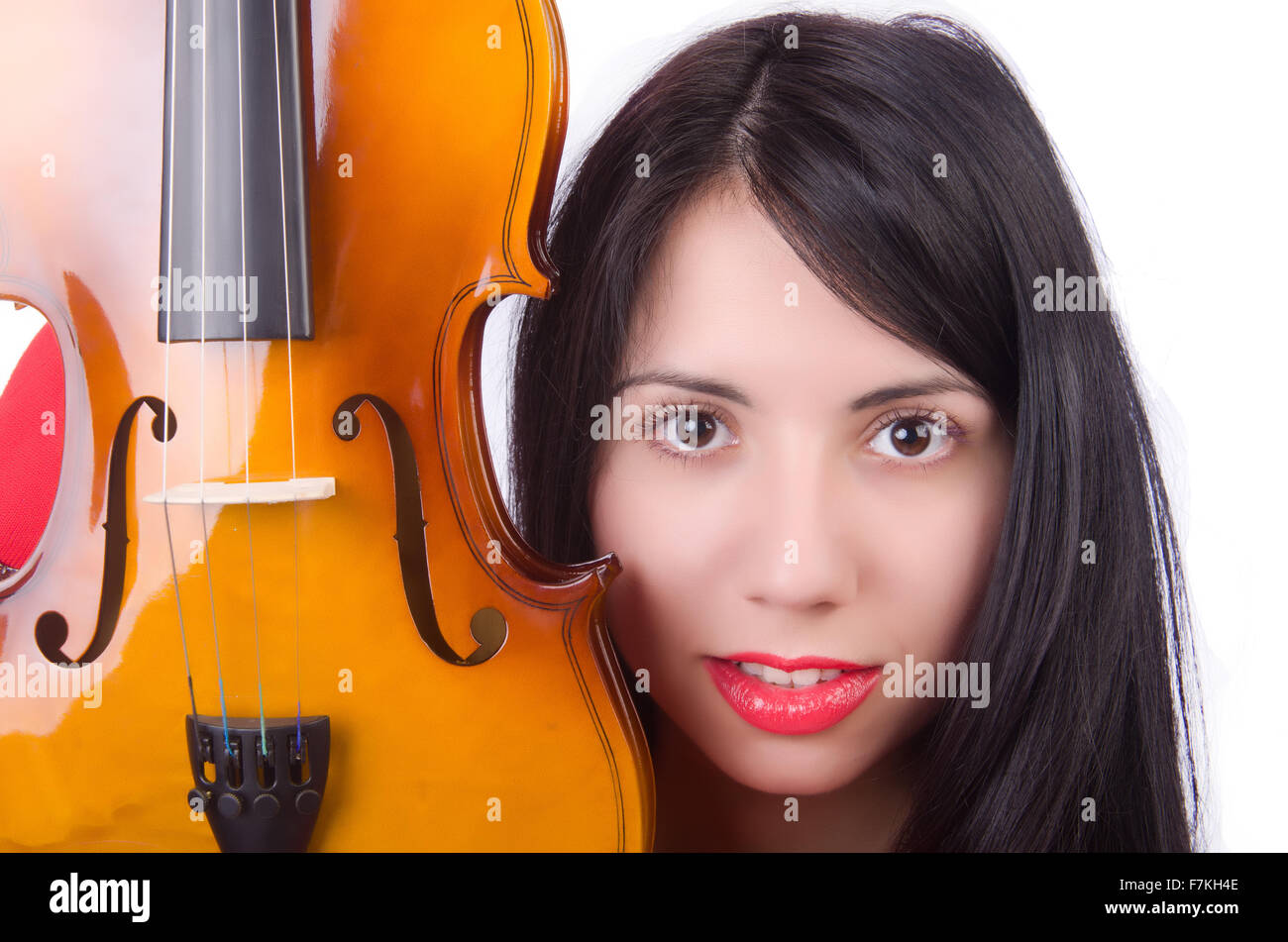 Young girl with violin on white Stock Photo - Alamy