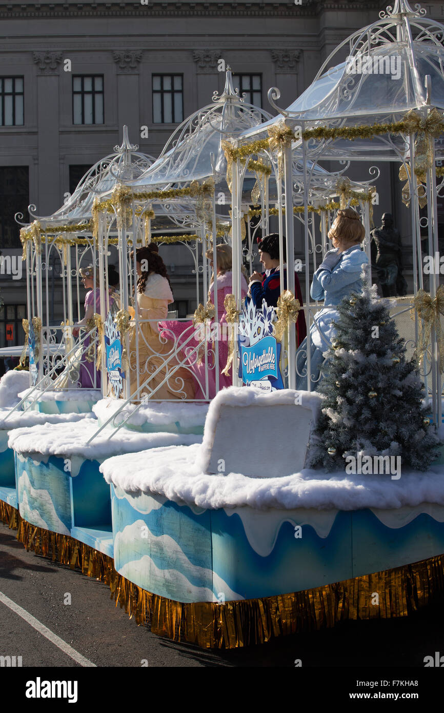 Dozens of floats with costumed riders were in the 2015 Thanksgiving Holiday Parade in Philadelphia. Stock Photo