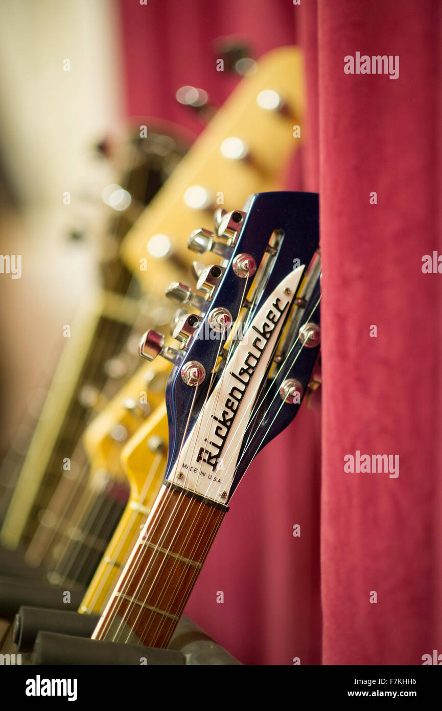 Guitars on a guitar stand Stock Photo