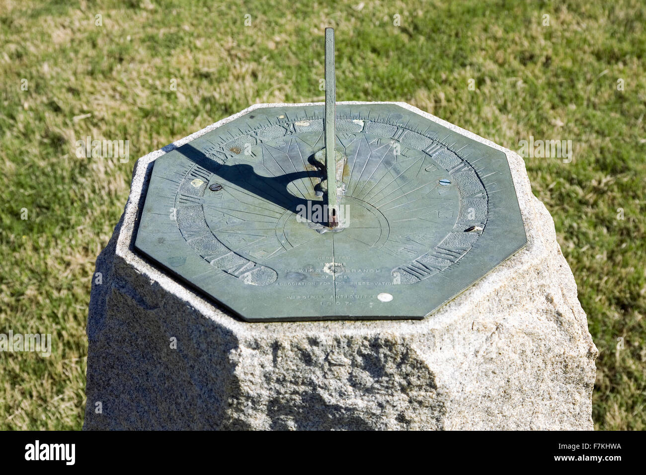 Sun dial at James Fort, near James River, in early Jamestown site, Virginia. Stock Photo