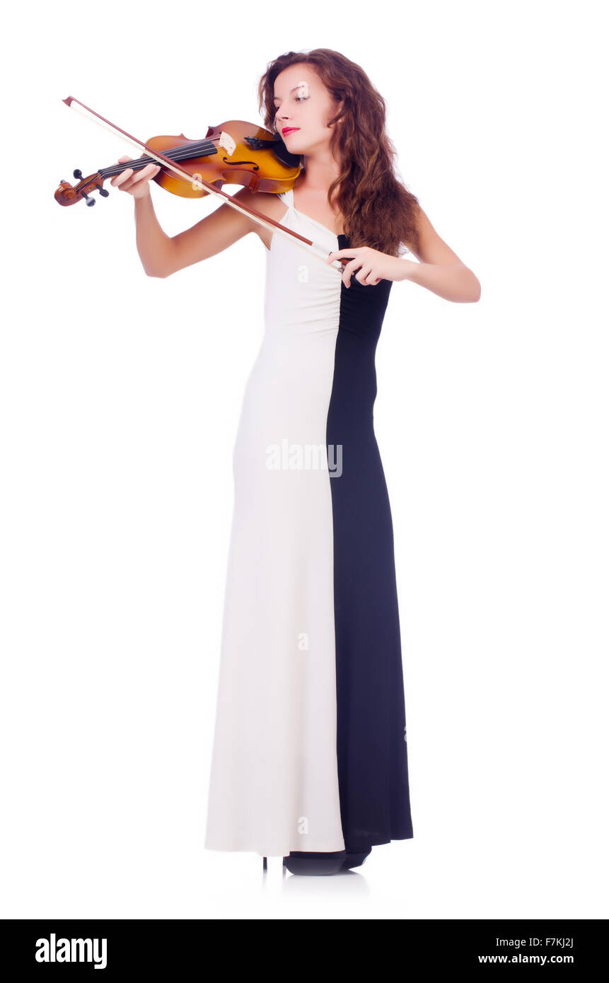 Young girl with violin on white Stock Photo - Alamy