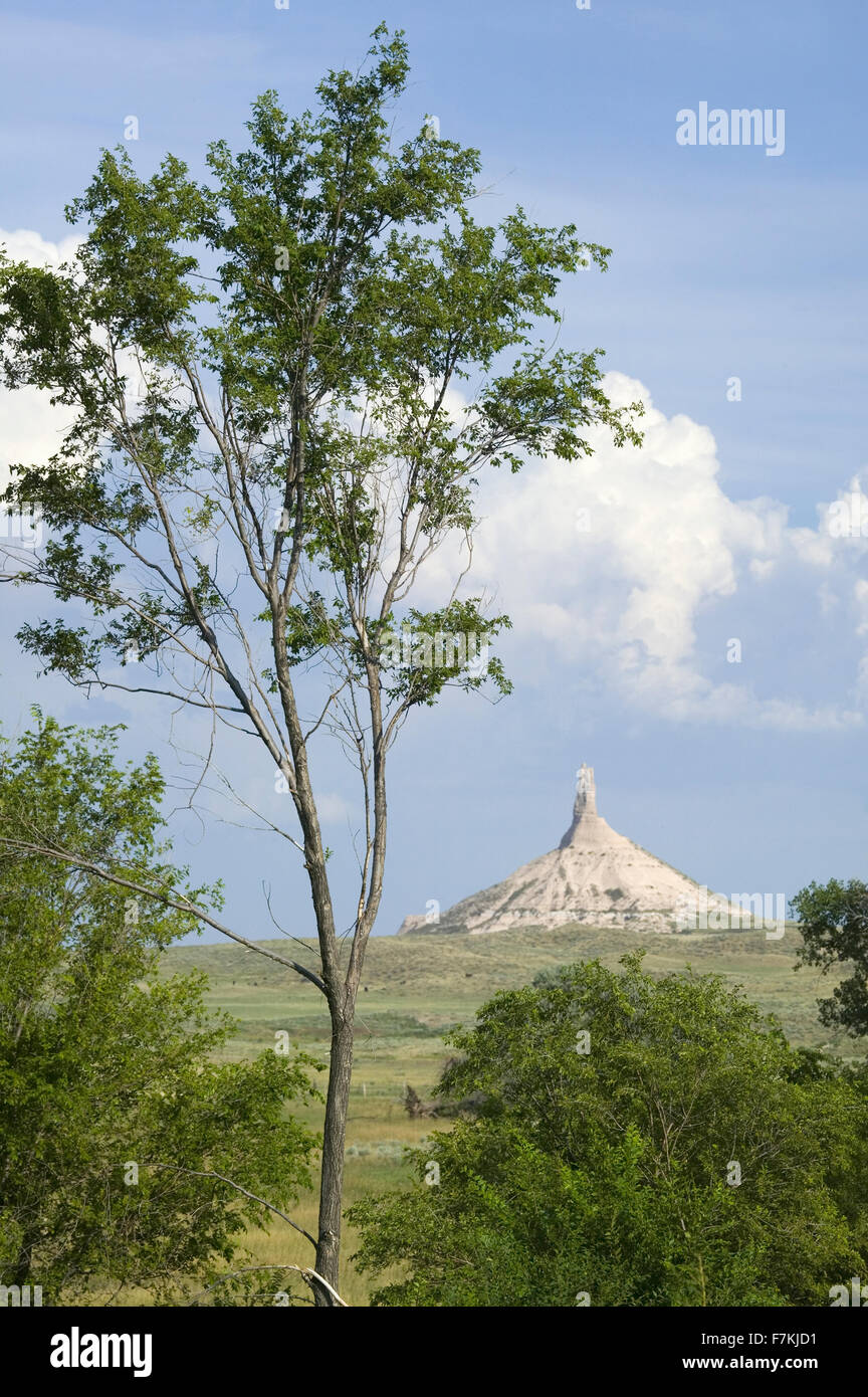 Chimney Rock National Historic Site, Nebraska, the most famous site on the Oregon Trail for early settlers and pioneers Stock Photo