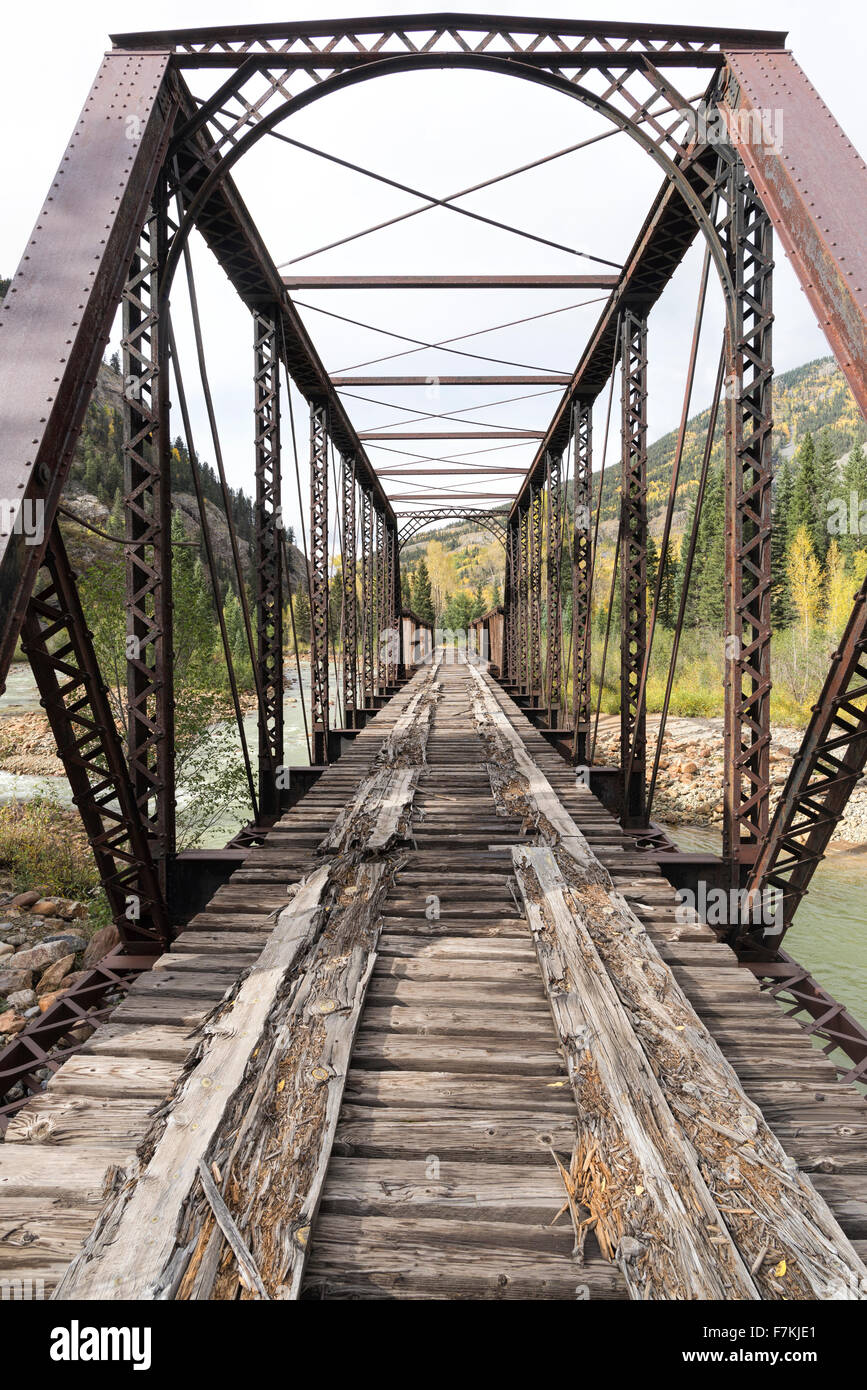 Old bridge of the Denver & Rio Grande Western railroad in the Animal River Canyon, Colorado. Stock Photo