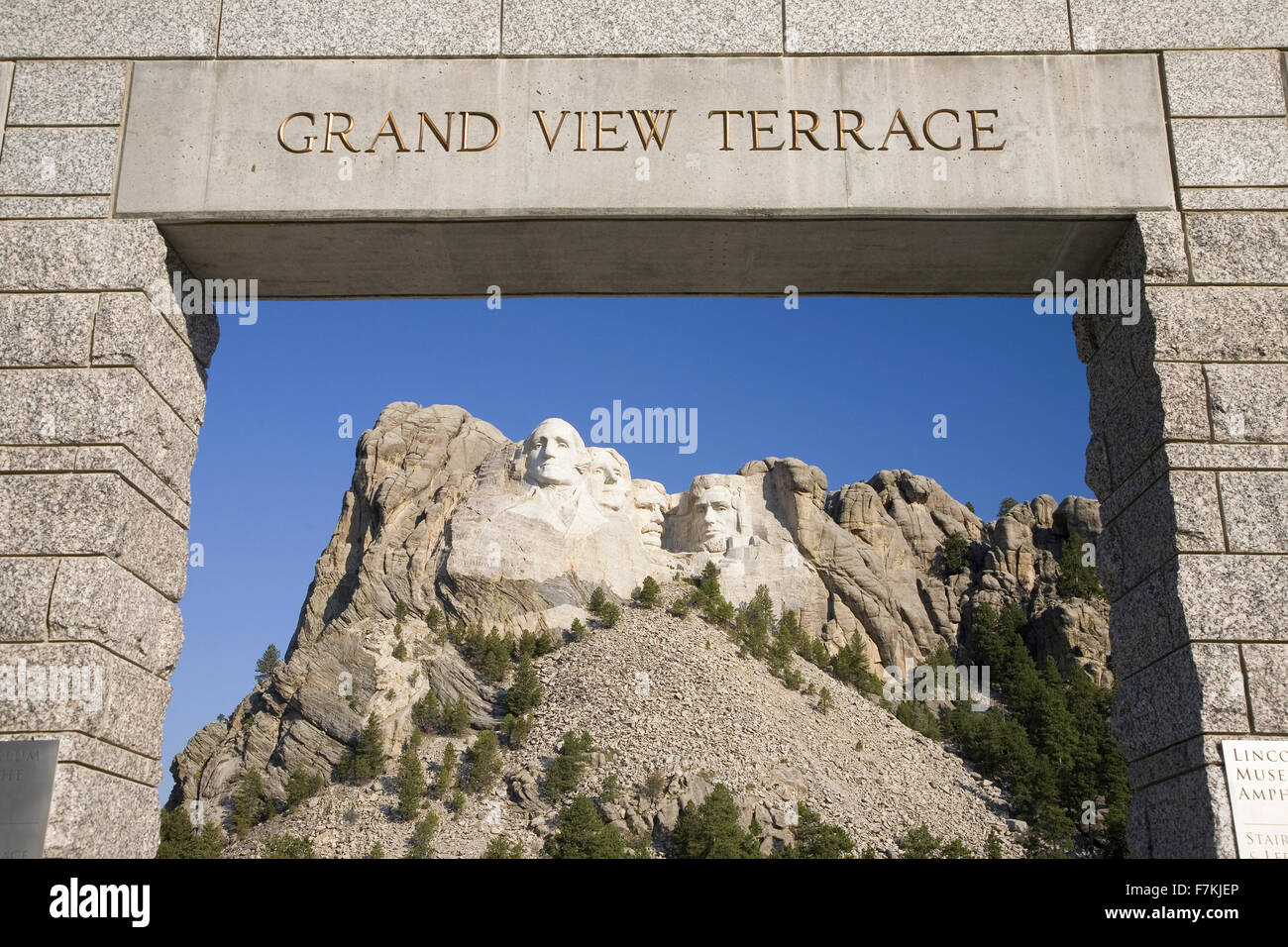 Grand View Terrace looking towards Mount Rushmore National Memorial, South Dakota Stock Photo