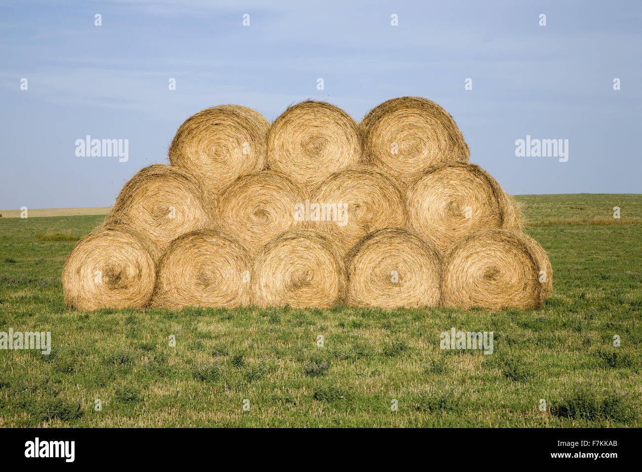 Hay bails along the Missouri River near Pierre, South Dakota Stock