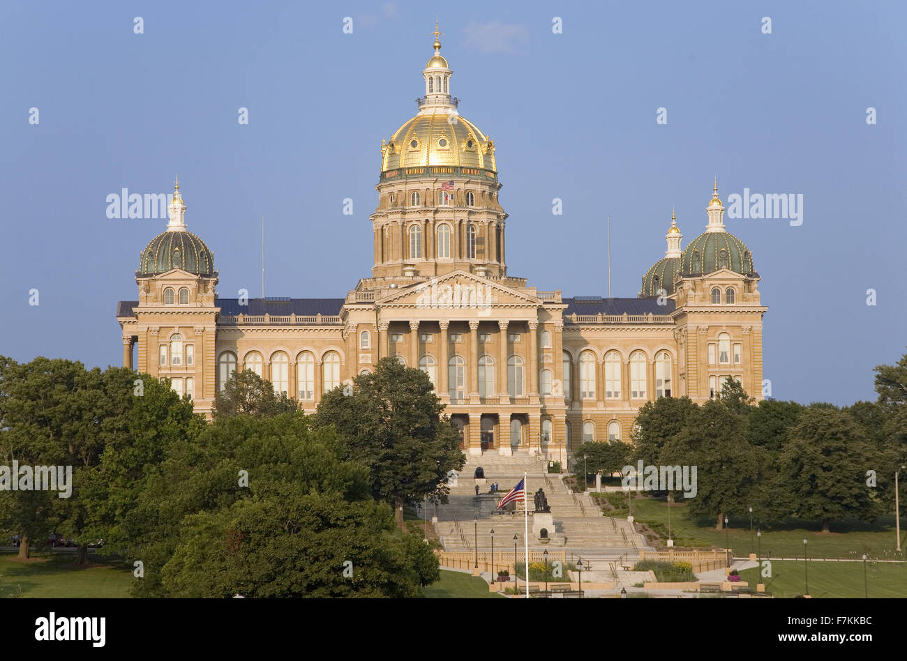 Golden dome of Iowa State Capital building, Des Moines, Iowa Stock Photo