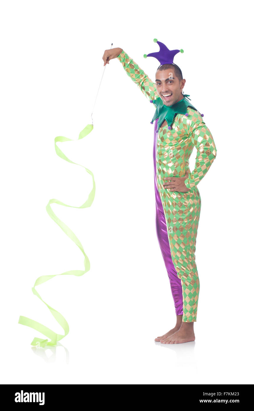 Clown with ribbon on white Stock Photo - Alamy