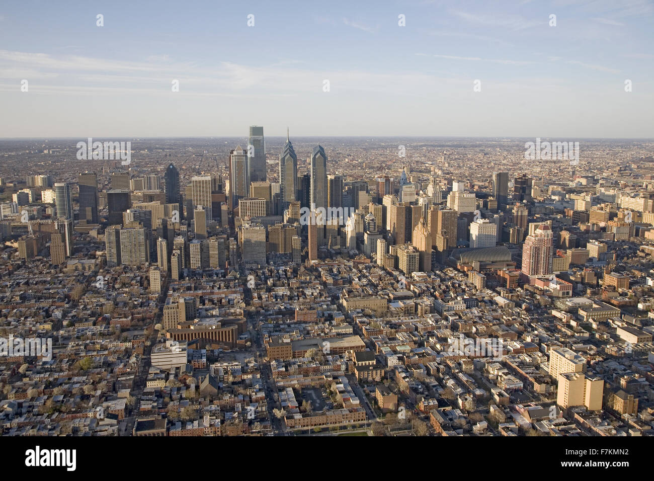 Aerial sunset views of Philiadelphia, Pennsylvania, the City of Brotherly Love Stock Photo