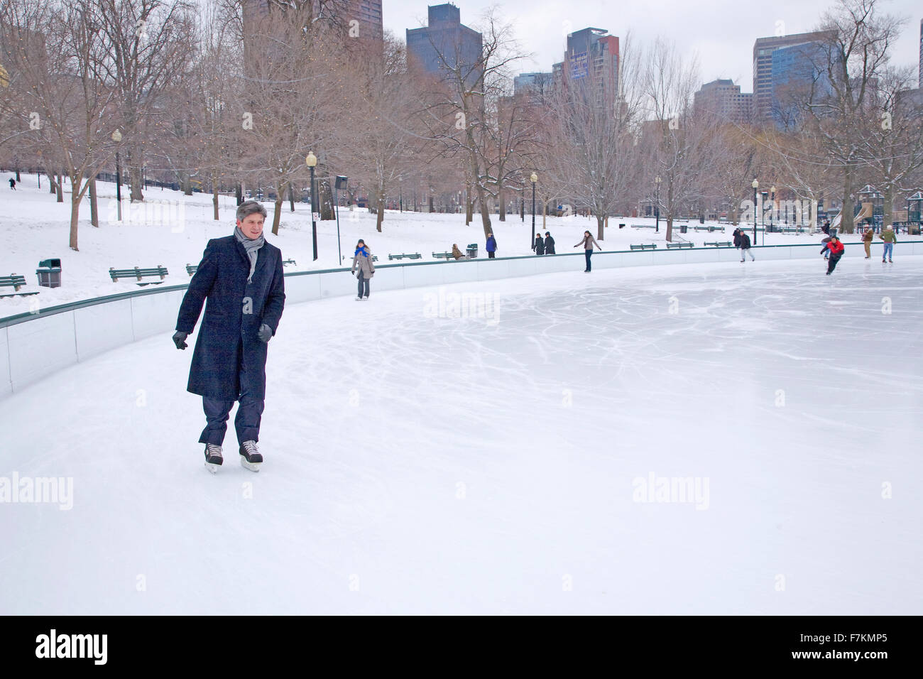 Man ice skates at Boston Common Ice Skating Rink and Frog Pond, Boston