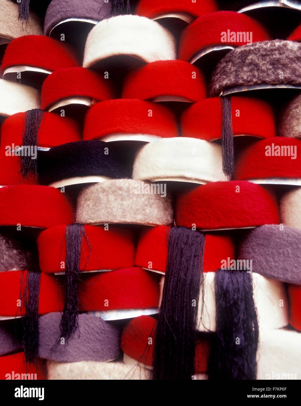 Hats on shelves in the Tunis souk. Tunis is the capitol city of Tunisia. North Africa. Stock Photo