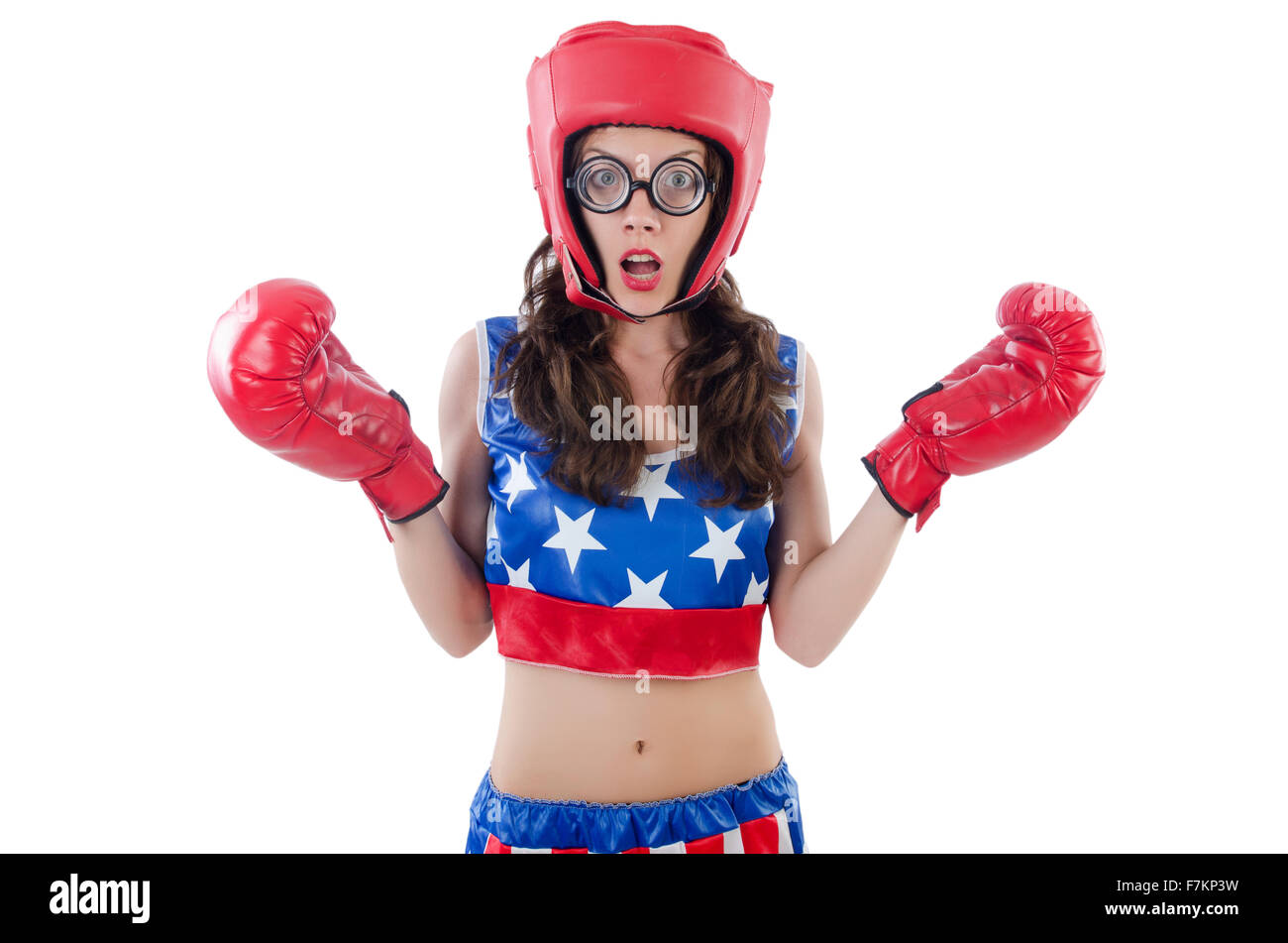 Funny female boxer isolated on white Stock Photo Alamy
