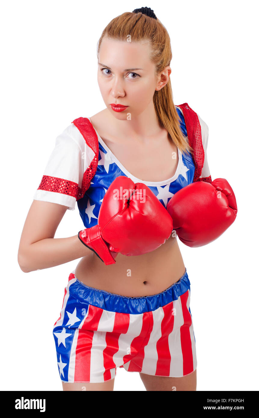 Woman boxer isolated on white Stock Photo Alamy