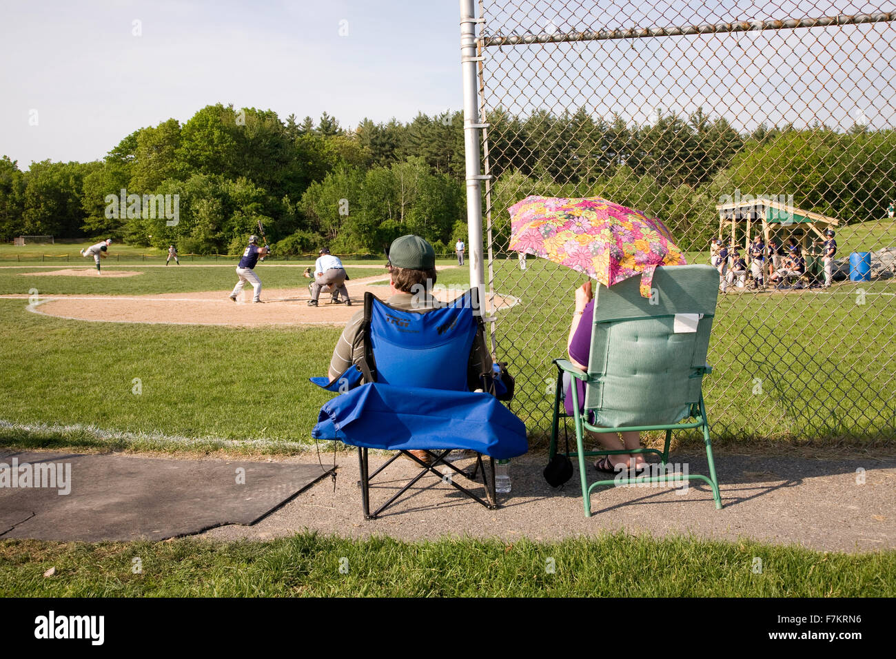 Parents watch Shrewsbury Colonials play Nashoba Chieftans high school baseball game, Shrewsbury, MA, 5/27/11 Stock Photo