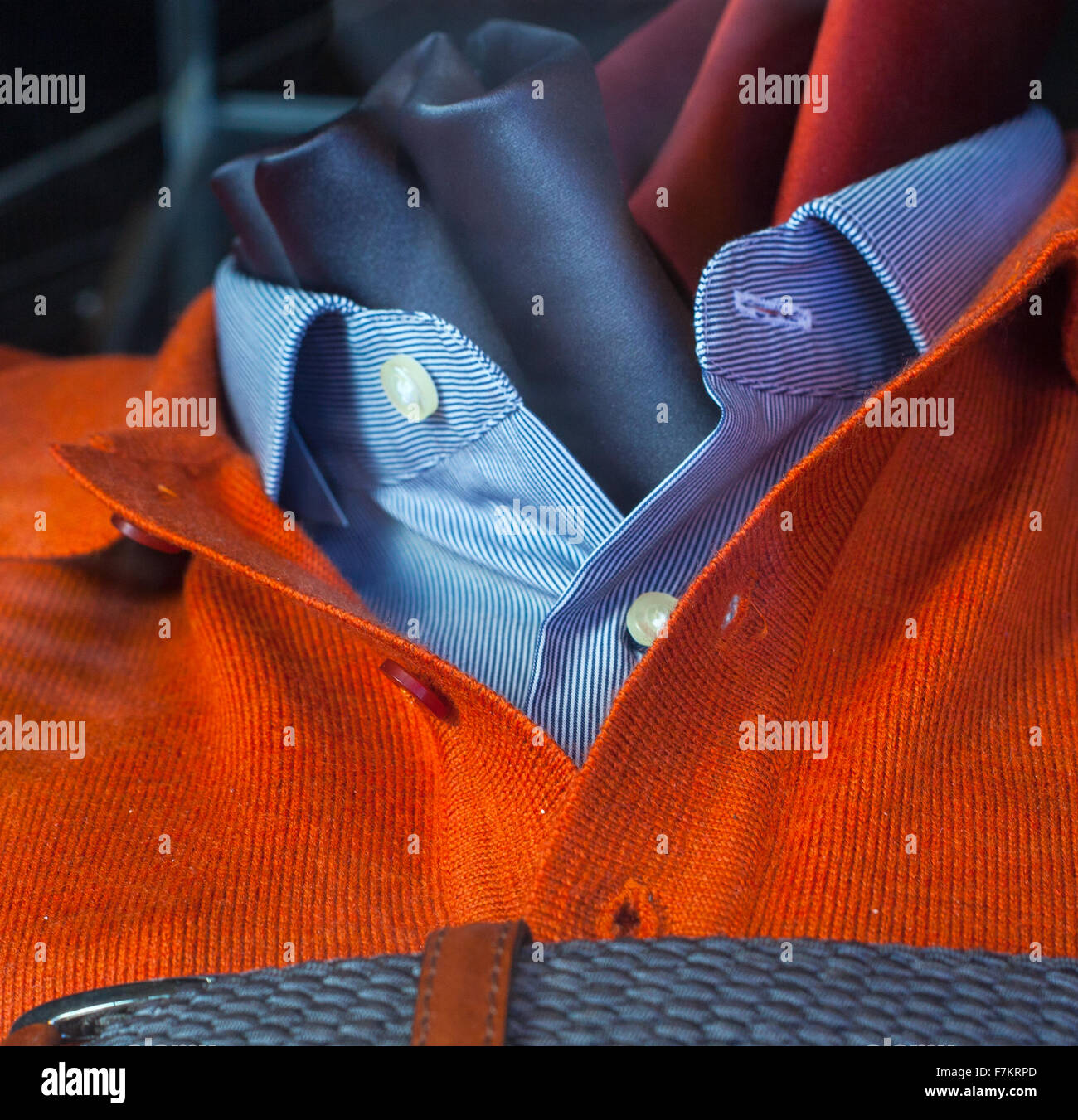 Close up of men's clothes, pullover shirt and necktie Stock Photo