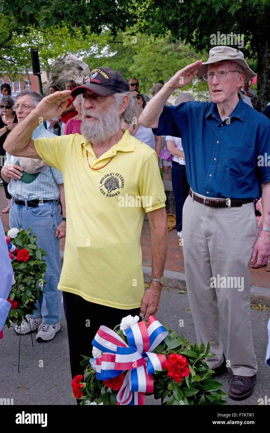 Veterans salute on Memorial Day, 2011 in Concord, MA Stock Photo