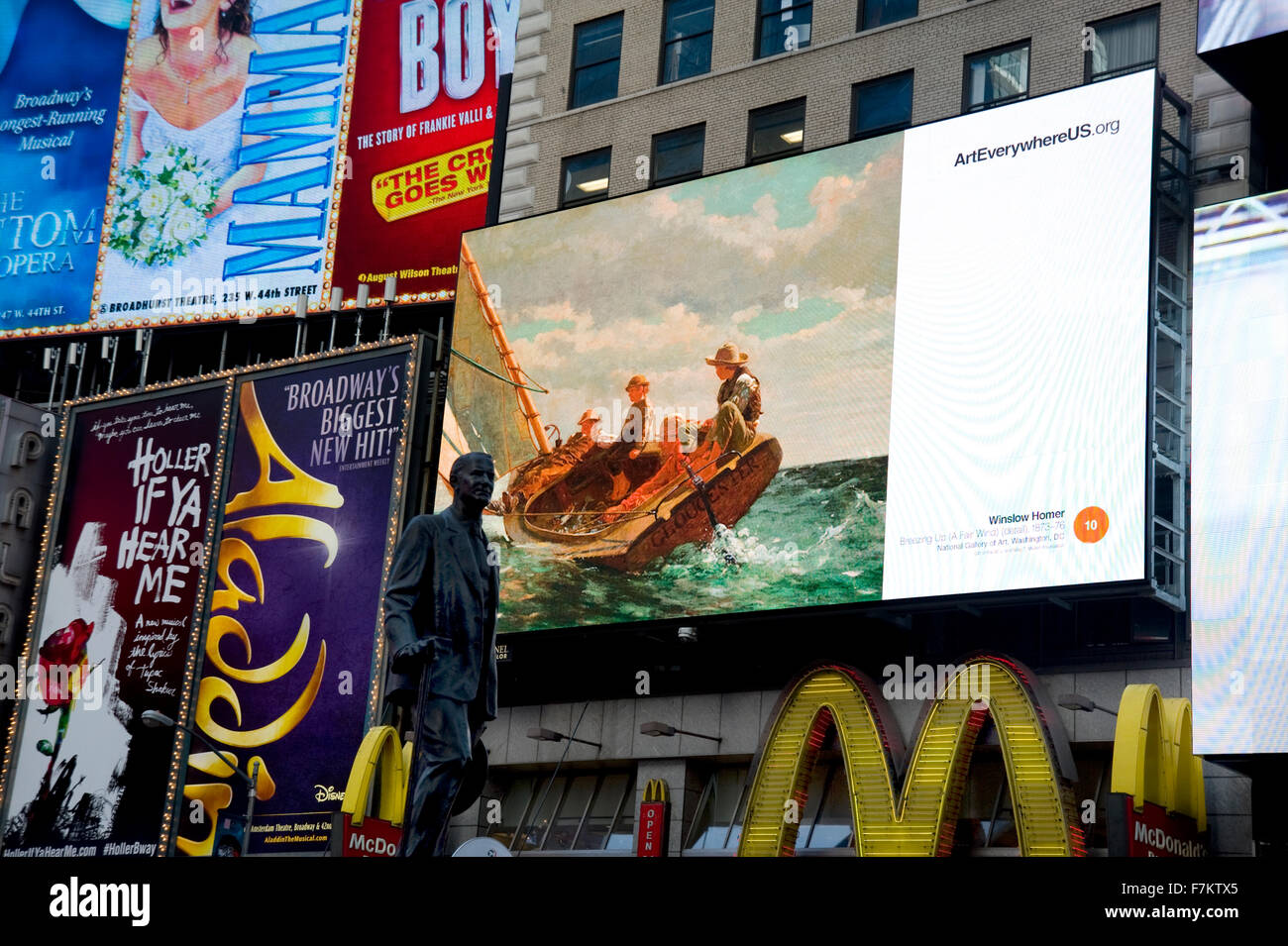 Winslow Homer painting  appearing on outdoor advertising display in Times Square as part of the Art Everywhere project in New York Stock Photo