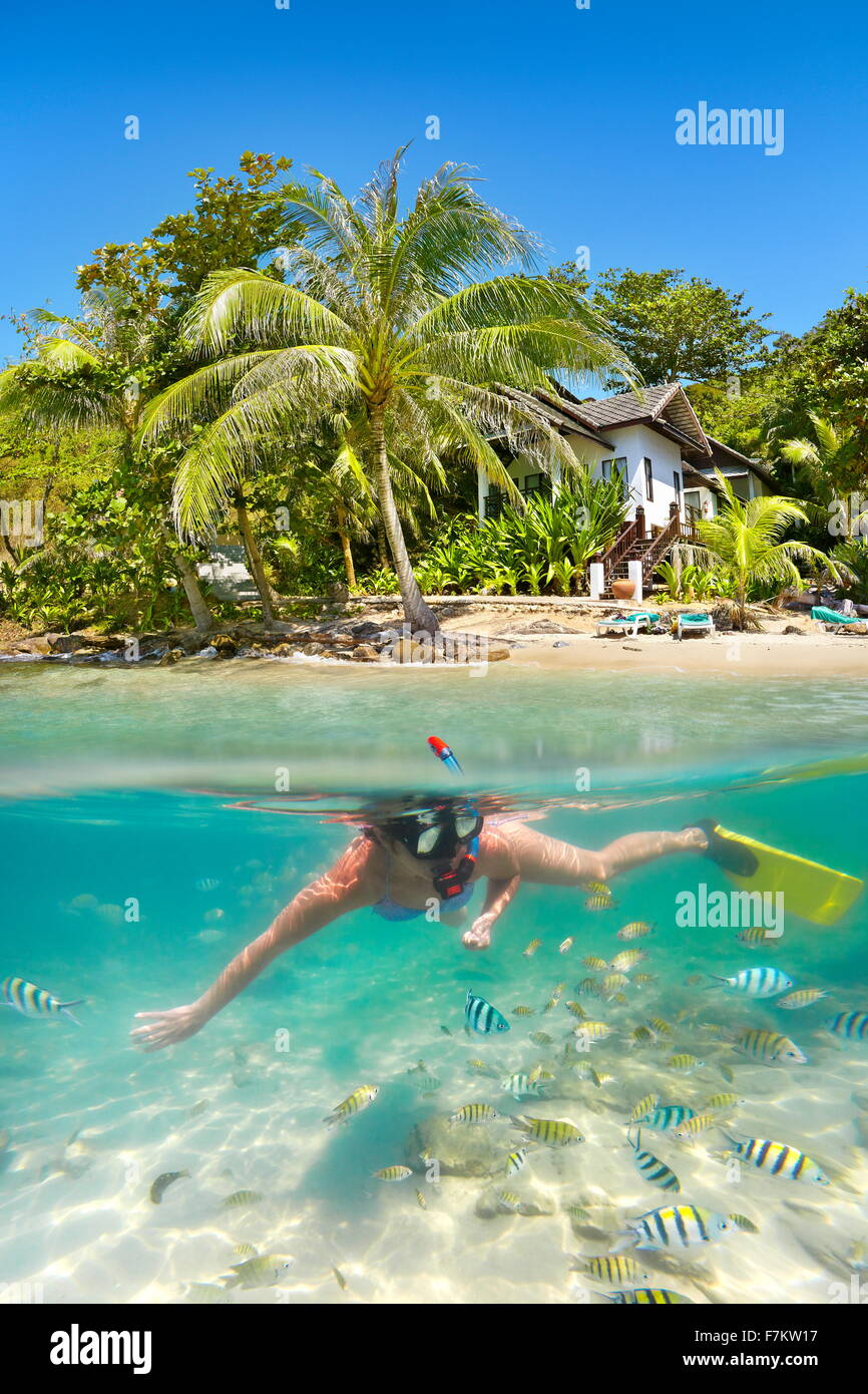 Thailand beach - snorkeling in the tropical sea, Ko Samet Island, Thailand Stock Photo