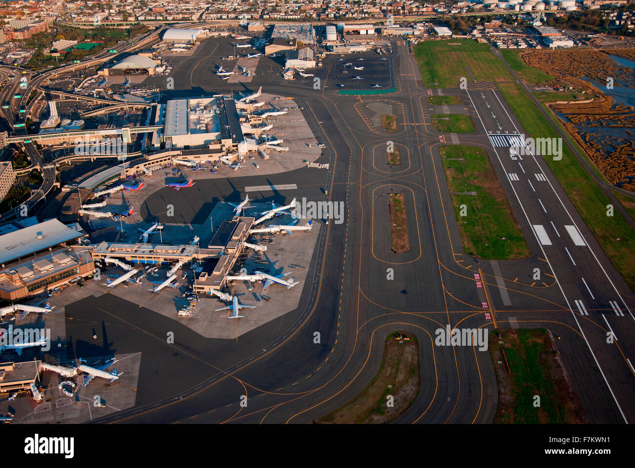 AERIALS VIEW of Logan International Airport, Boston, MA Stock Photo