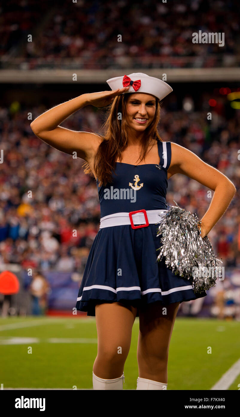 New England Patriot cheerleaders in Halloween costume at Gillette Stadium,  the home of Super Bowl champs,