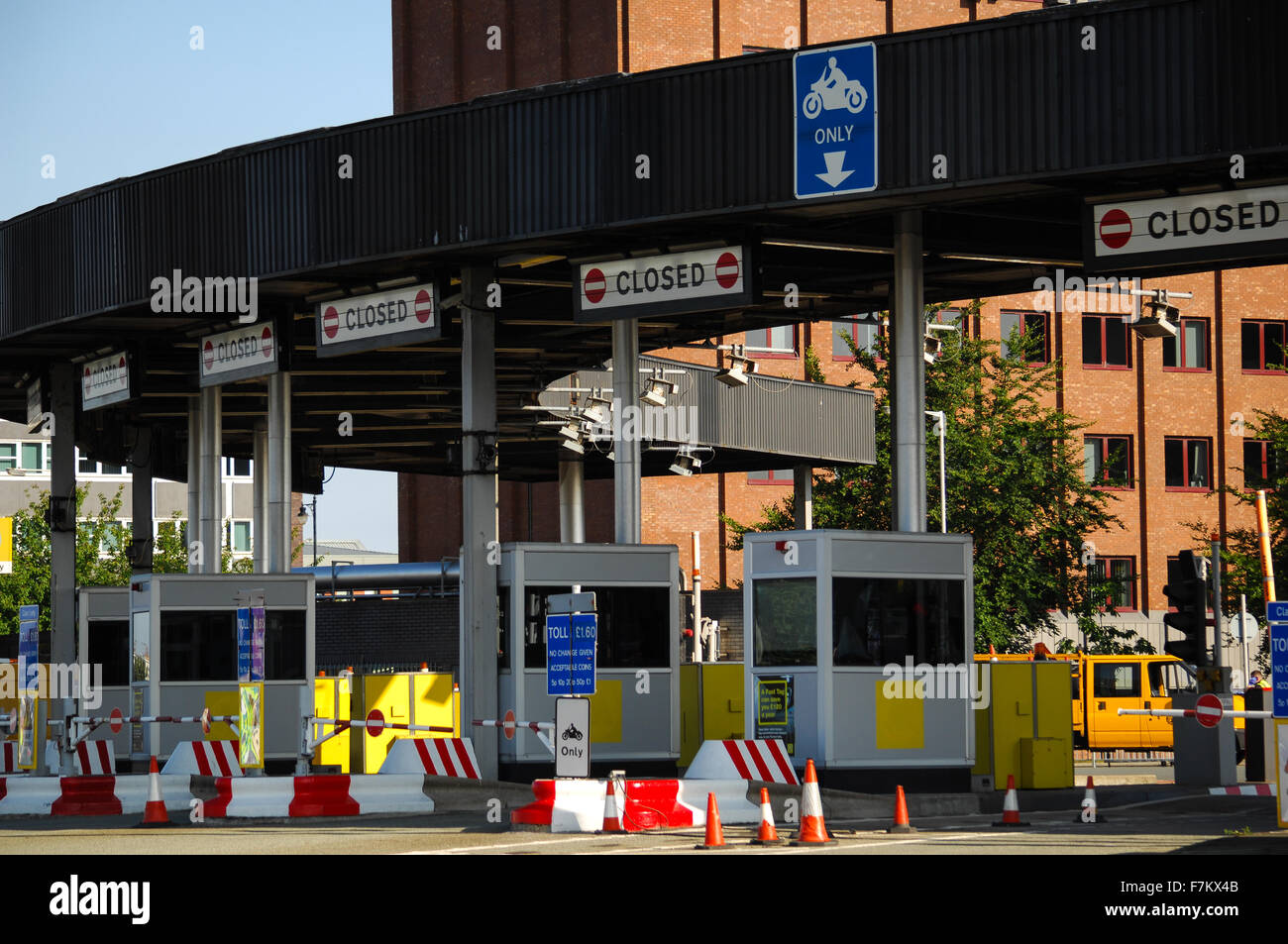 Toll booths of the Birkenhead, Wirral, entrance of the Mersey Tunnel