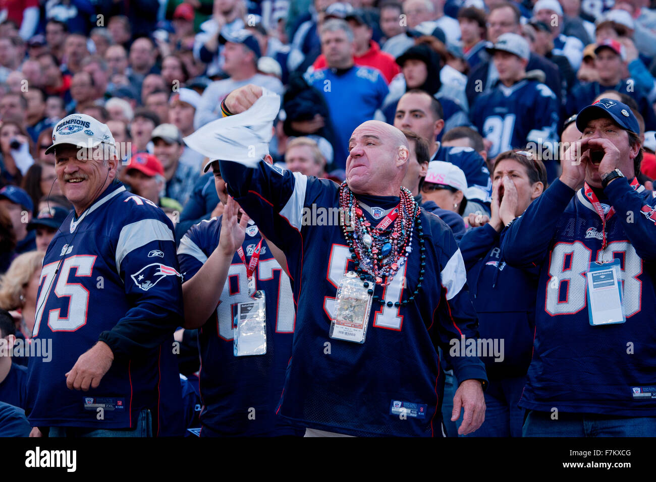 New England Patriots NFL Football fans at Gillette Stadium, the home of Super Bowl champs, New England Patriots vs. the Dallas Cowboys, October 16, 2011, Foxborough, Boston, MA Stock Photo